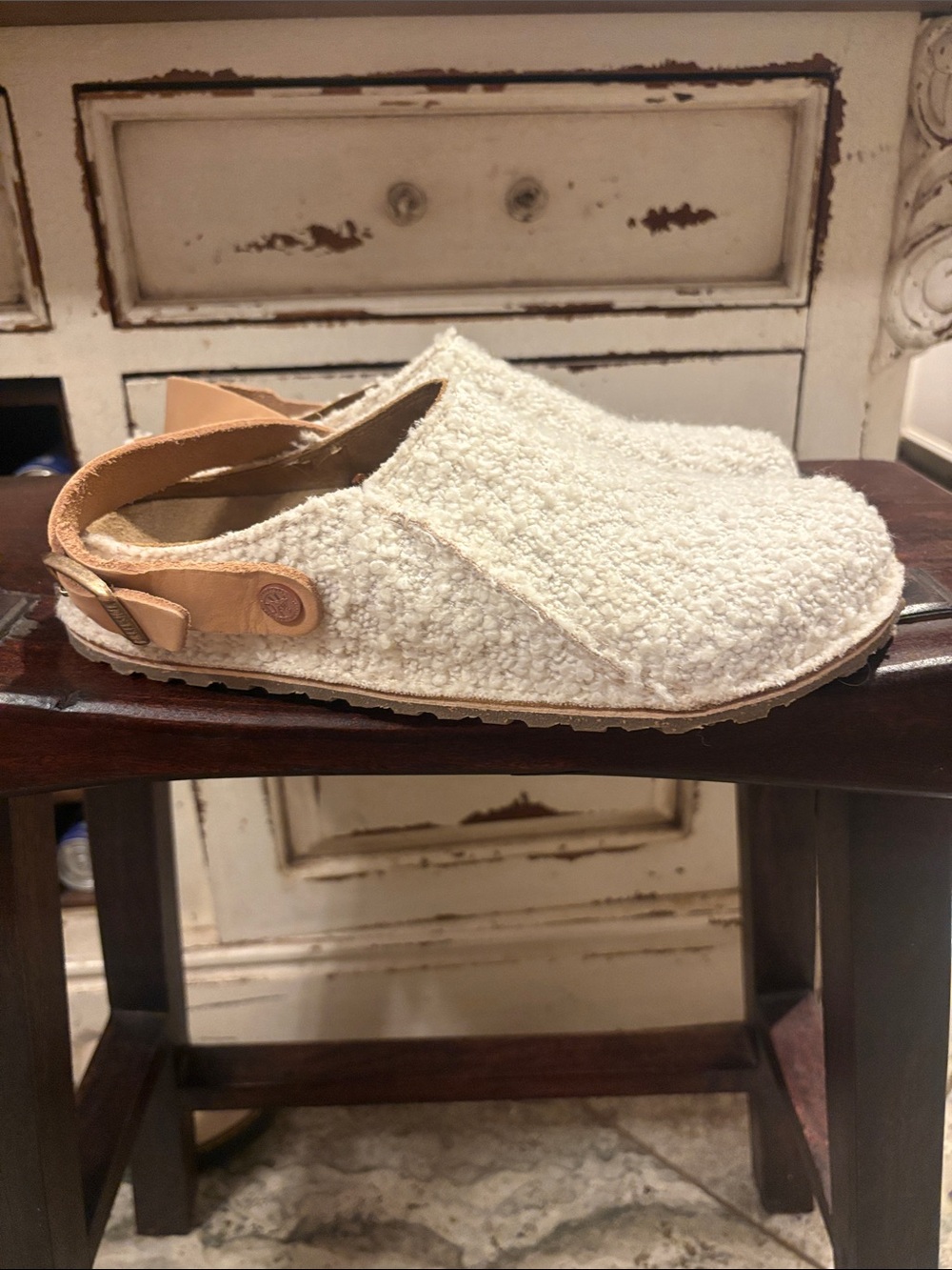 Birkenstock Kids Cream Sherpa Slip-On Slingback Clogs - Picture 3 of 9